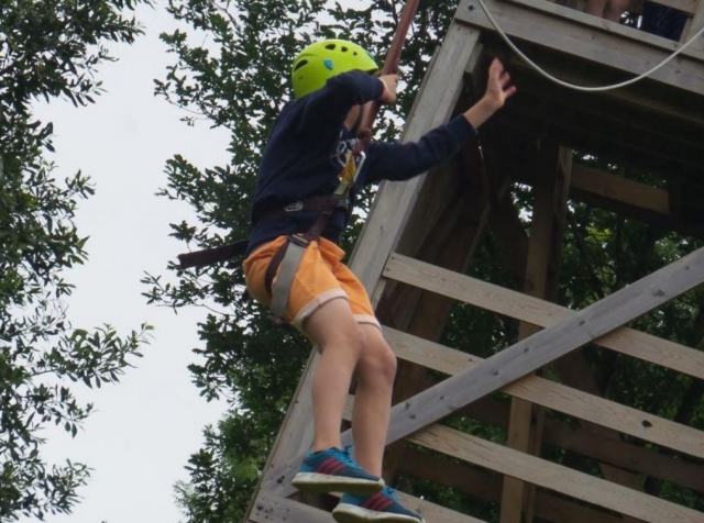 Student on the zip line 